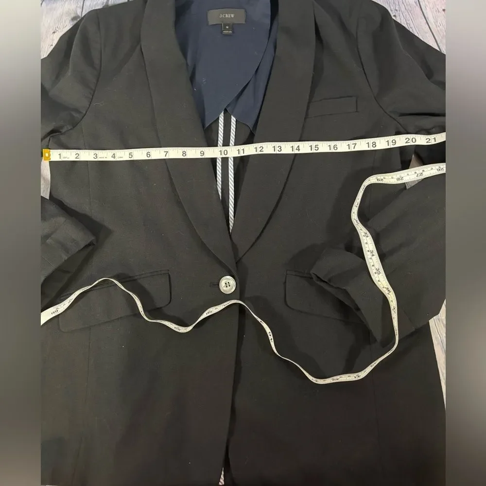 J Crew Black Classic Preppy Career Cotton Linen Blend One Button Boxy Blazer 12